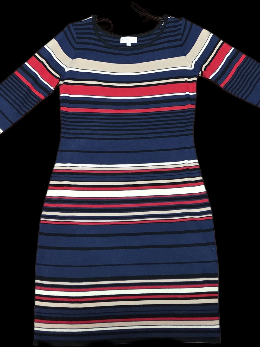APRICOT Navy, Red & Cream Striped 3/4th Length Sleeve Knit Dress